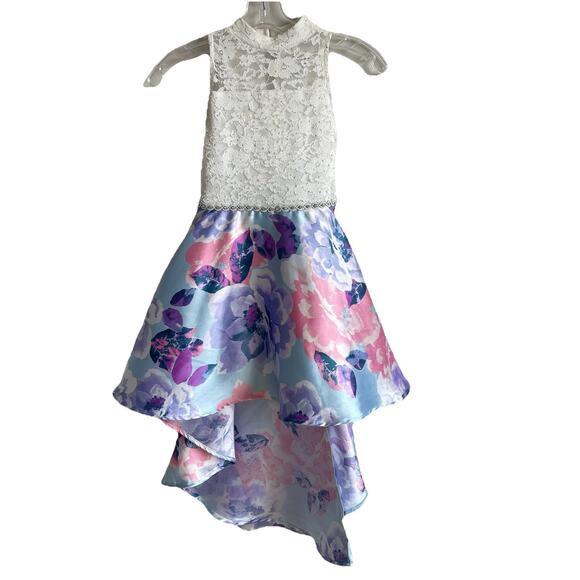 Speechless Girls 7 Formal Dance Pageant High Low Floral Lace Gown Dress - Picture 1 of 10